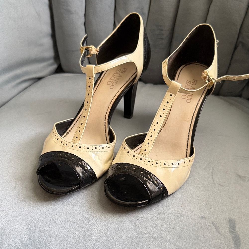 Franco Sarto Two-Tone Black and Cream Spectator Heels Vintage Style Size 9
